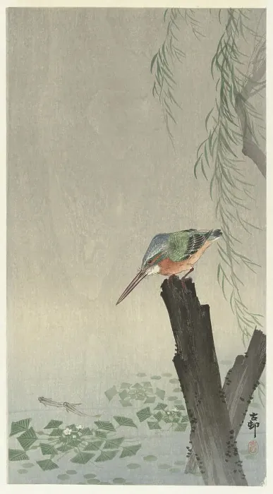 Framed Print : Kingfisher on tree stump. Creator: Ohara, Koson (1877-1945) Framed Print : Kingfisher on tree stump. Creator: Ohara, Koson (1877-1945)