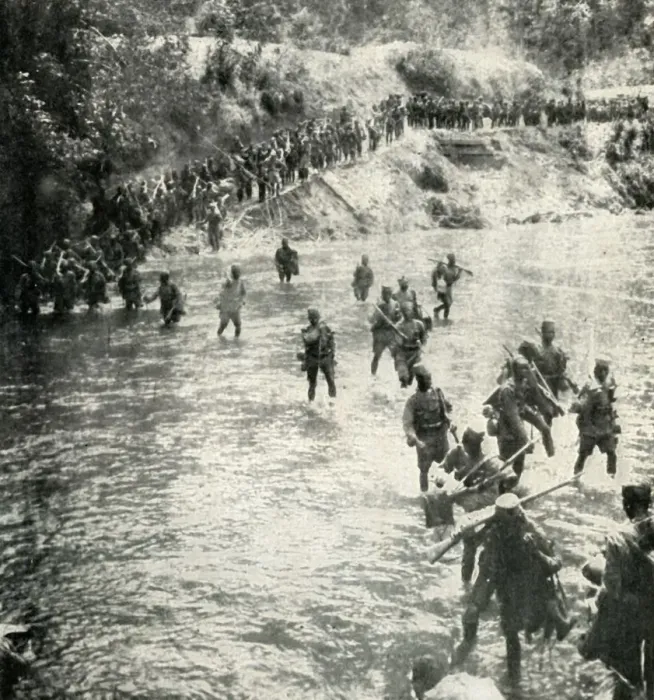 Framed Print : The Kings African Rifles Crossing The Ruwu River, German East Africa, (1919). Creator: Unknown Framed Print : The Kings African Rifles Crossing The Ruwu River, German East Africa, (1919). Creator: Unknown