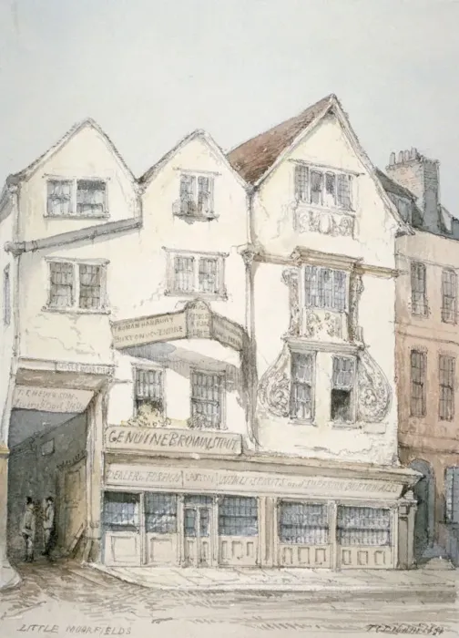 Framed Print : Kings Arms Inn, Moorfields, with decorative moulding on the front, City of London, 1851 Framed Print : Kings Arms Inn, Moorfields, with decorative moulding on the front, City of London, 1851