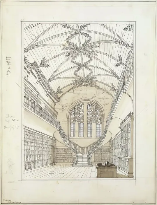 Framed Print : King's College Library, 1848. Creator: Robert William Billings. King's College Library, 1848. Creator: Robert William Billings
