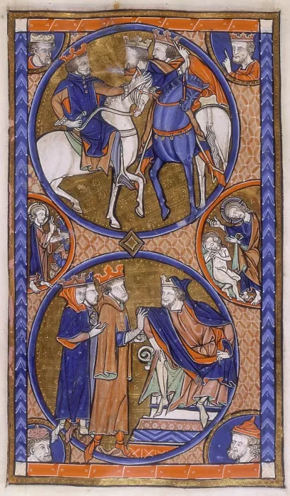 Framed Print : Three kings conferring, c1265-c1270. Creator: Unknown Framed Print : Three kings conferring, c1265-c1270. Creator: Unknown