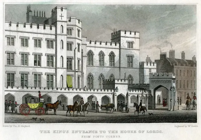 Framed Print : The Kings entrance to the House of Lords, Palace of Westminster, London, 1829. Artist: William Deeble Framed Print : The Kings entrance to the House of Lords, Palace of Westminster, London, 1829. Artist: William Deeble