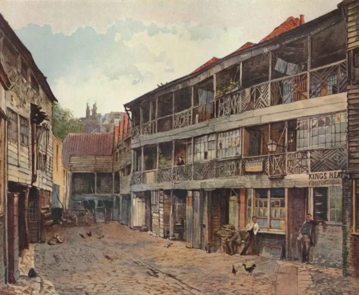 Framed Print : Kings Head Inn and Kings Head Inn Yard, Borough High Street, Southwark, London, 1879. Artist: John Crowther Framed Print : Kings Head Inn and Kings Head Inn Yard, Borough High Street, Southwark, London, 1879. Artist: John Crowther