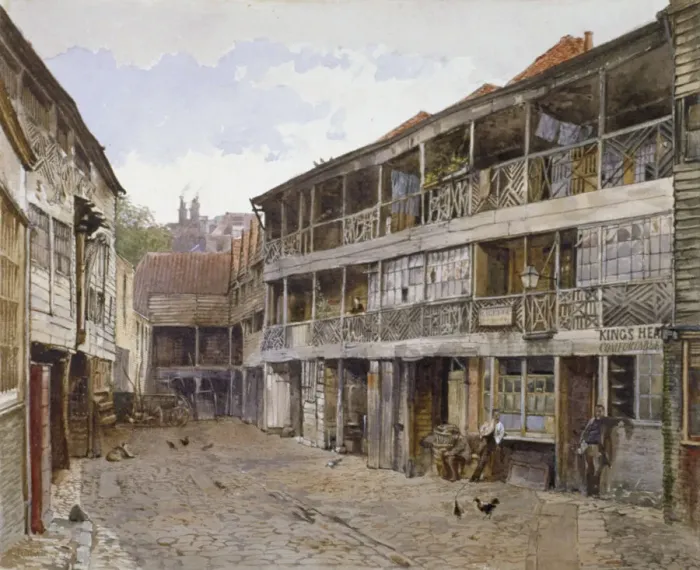 Framed Print : Kings Head Inn and Kings Head Inn Yard, Borough High Street, Southwark, London, 1879 Framed Print : Kings Head Inn and Kings Head Inn Yard, Borough High Street, Southwark, London, 1879
