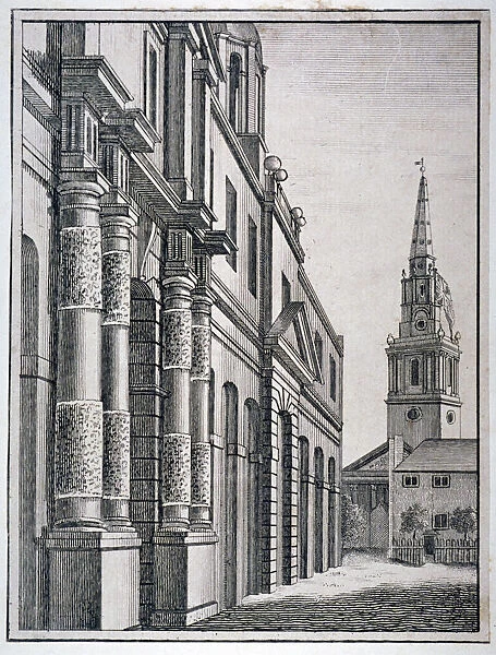 Part of the Kings Mews with the church of St Martin-in-the-Fields, Westminster, London, c1750