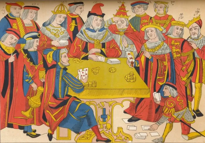 Framed Print : Kings and noblemen playing cards, 15th century, (1849). Creator: E Hauger Framed Print : Kings and noblemen playing cards, 15th century, (1849). Creator: E Hauger