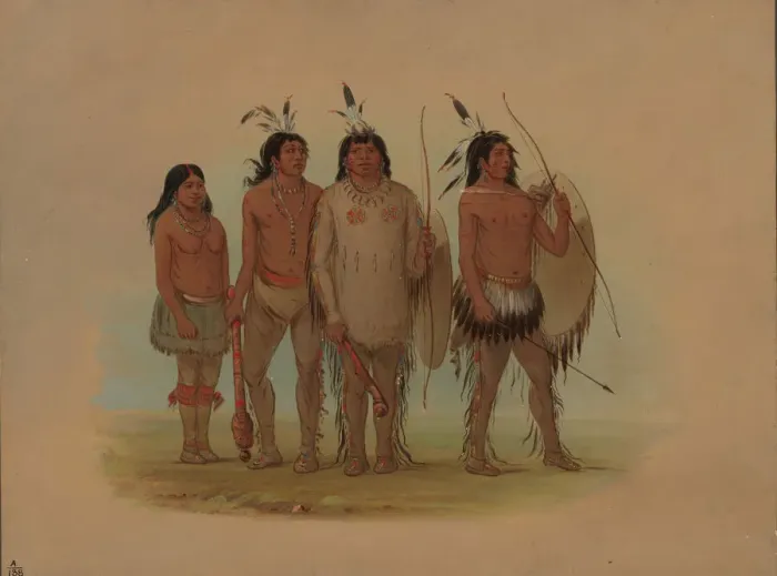 Framed Print : Kiowa Chief, His Wife, and Two Warriors, 1861 / 1869. Creator: George Catlin Framed Print : Kiowa Chief, His Wife, and Two Warriors, 1861 / 1869. Creator: George Catlin