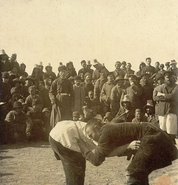 Kirgiz Wrestling: Views in the Zaisan District, 1909. Creator: Nikolai Georgievich Katanaev