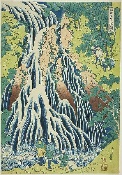 Kirifuri Falls at Mount Kurokami in Shimotsuke Province (Shimotsuke Kurokamiyama Kirif... c. 1833. Creator: Hokusai)