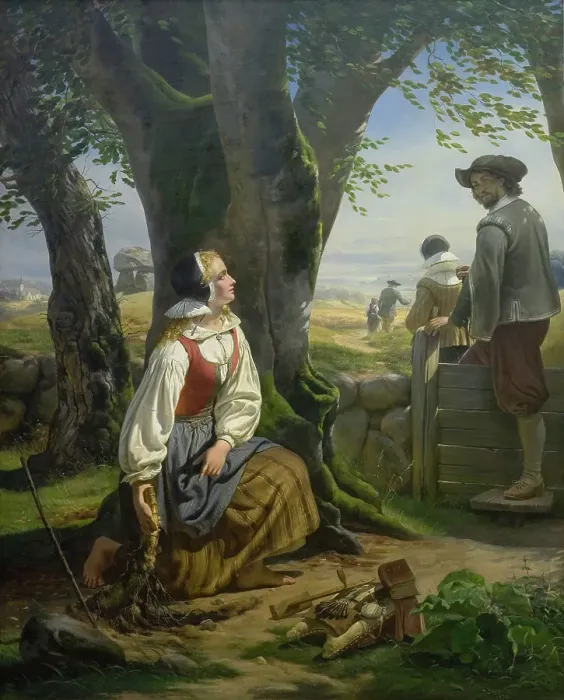 Framed Print : Kirsten Svendsdatter Finds the Gold Horn at Gallehus on 20 July 1639, 1859. Creator: Niels Simonsen Framed Print : Kirsten Svendsdatter Finds the Gold Horn at Gallehus on 20 July 1639, 1859. Creator: Niels Simonsen