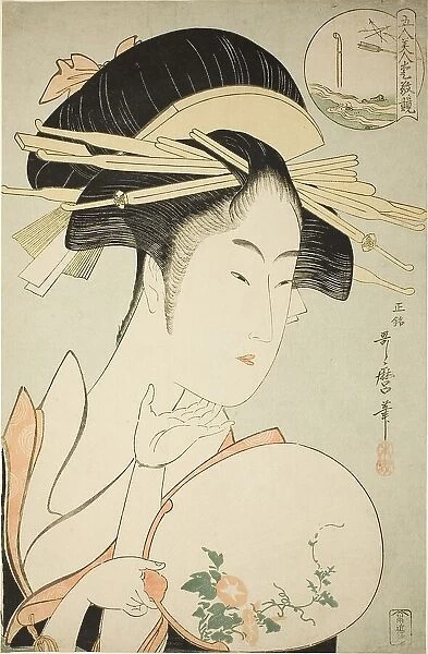 Kisegawa of the Matsubaya, from the series 'Comparing the Charms of Five Beauties... c. 1795 / 96. Creator: Kitagawa Utamaro. Kisegawa of the Matsubaya, from the series 'Comparing the Charms of Five Beauties... c. 1795 / 96