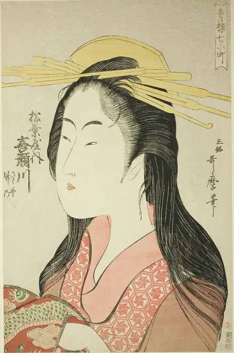 Framed Print : Kisegawa of the Matsubaya, [whose attendants are] Sasano, Takeno (Matsubaya uchi... c. 1794 / 95. Creator: Kitagawa Utamaro)