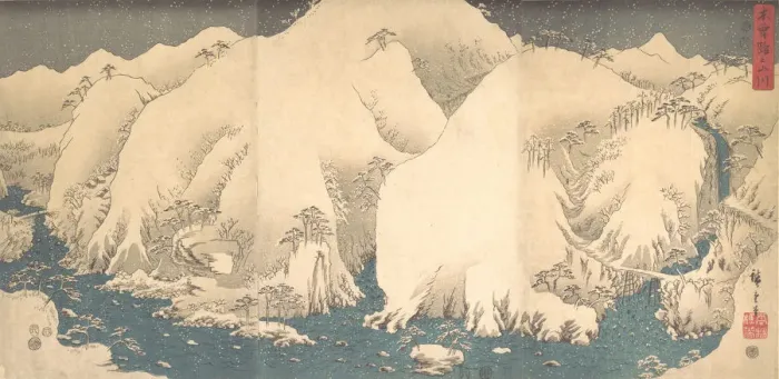 Framed Print : The Kiso Mountains in Snow, dated 8th month of the Snak... dated 8th month of the Snake year, 1857. Creator: Ando Hiroshige Framed Print : The Kiso Mountains in Snow, dated 8th month of the Snak... dated 8th month of the Snake year, 1857. Creator: Ando Hiroshige