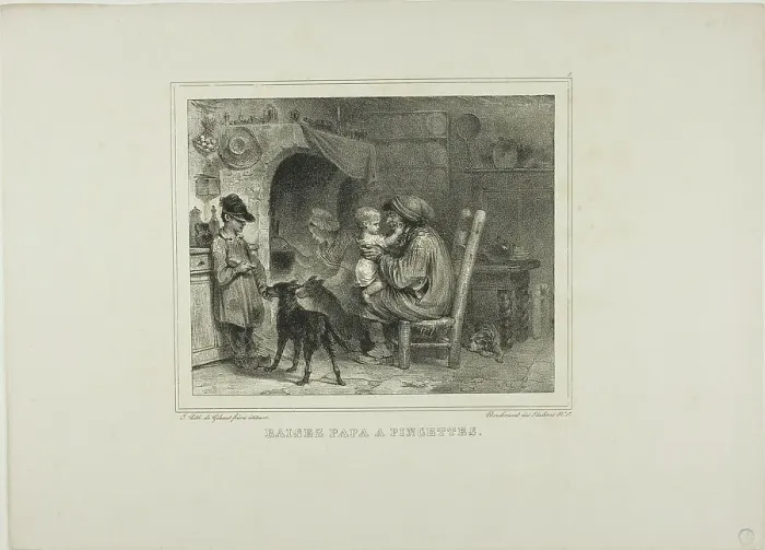 Framed Print : Kiss papa with pinches, 1833. Creator: Auguste Raffet Framed Print : Kiss papa with pinches, 1833. Creator: Auguste Raffet