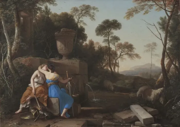 Framed Print : The Kiss of Peace and Justice, 1654. Creator: Laurent de La Hyre (French, 1606-1656) Framed Print : The Kiss of Peace and Justice, 1654. Creator: Laurent de La Hyre (French, 1606-1656)