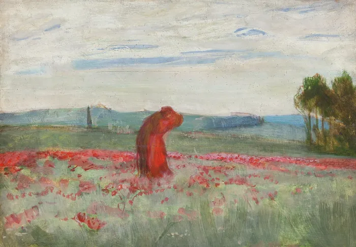 Framed Print : A Kiss Among the Poppies, c1900. Creator: Wojciech Weiss Framed Print : A Kiss Among the Poppies, c1900. Creator: Wojciech Weiss