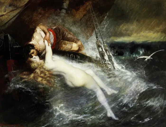 Framed Print : The Kiss of the Siren, 1882. Creator: Gustav Wertheimer Framed Print : The Kiss of the Siren, 1882. Creator: Gustav Wertheimer