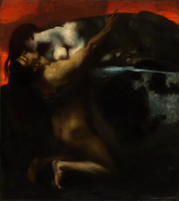 Framed Print : The Kiss of the Sphinx. Artist: Stuck, Franz, Ritter von (1863-1928) Framed Print : The Kiss of the Sphinx. Artist: Stuck, Franz, Ritter von (1863-1928)