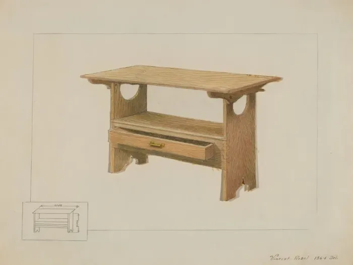 Framed Print : Kitchen Bench Table, c. 1936. Creator: Vincent P. Rosel Framed Print : Kitchen Bench Table, c. 1936. Creator: Vincent P. Rosel