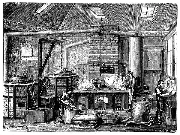 Kitchen of a food cannery, c1870