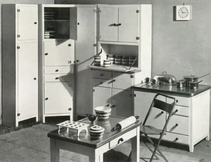 Framed Print : Kitchen furniture by Heals, London, 1937. Creator: Unknown Framed Print : Kitchen furniture by Heals, London, 1937. Creator: Unknown