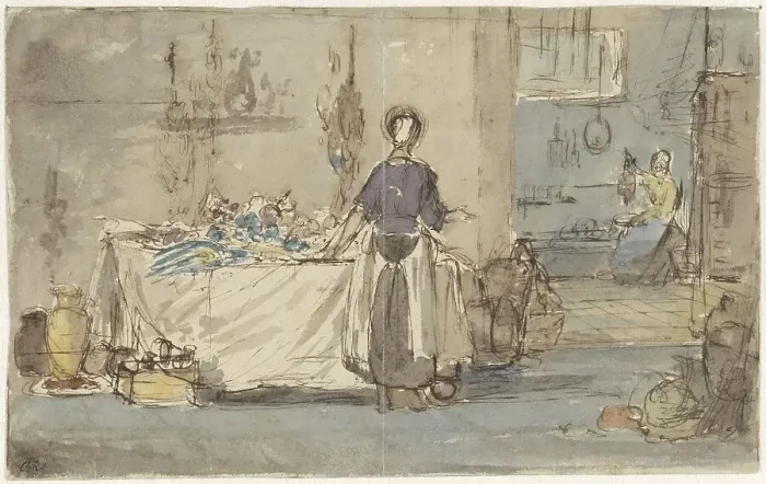 Framed Print : Kitchen interior, 1824-1894. Creator: Charles Rochussen Framed Print : Kitchen interior, 1824-1894. Creator: Charles Rochussen