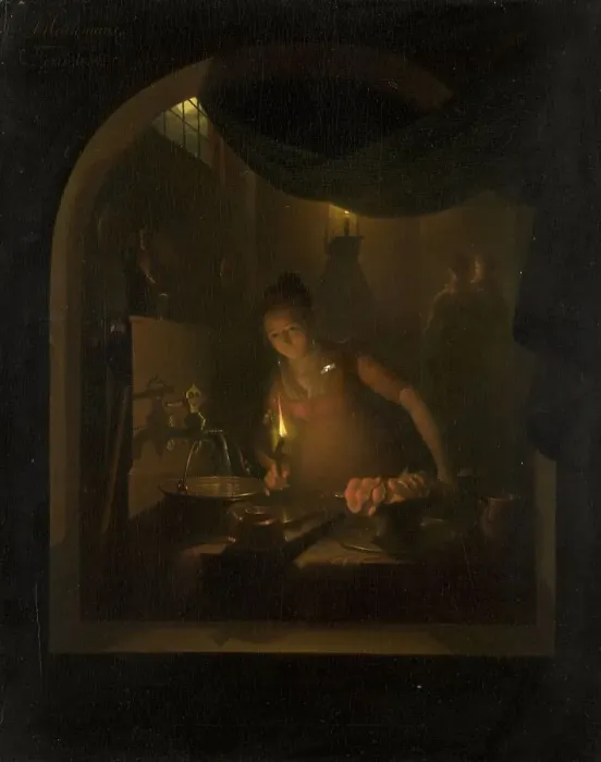 Framed Print : Kitchen by Lamplight, 1817. Creator: Adriaan Meulemans Framed Print : Kitchen by Lamplight, 1817. Creator: Adriaan Meulemans