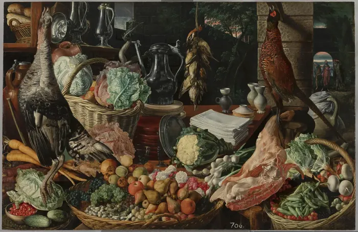 Framed Print : Kitchen Scene with Christ at Emmaus, c1560-1565. Creator: Joachim Beuckelaer Framed Print : Kitchen Scene with Christ at Emmaus, c1560-1565. Creator: Joachim Beuckelaer