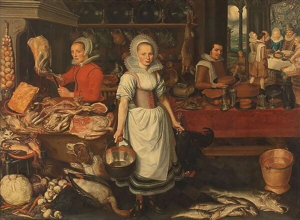 Kitchen Scene with the Parable of the Rich Man and Poor Lazarus, 1610-1620. Creator: Pieter Cornelisz. van Rijck