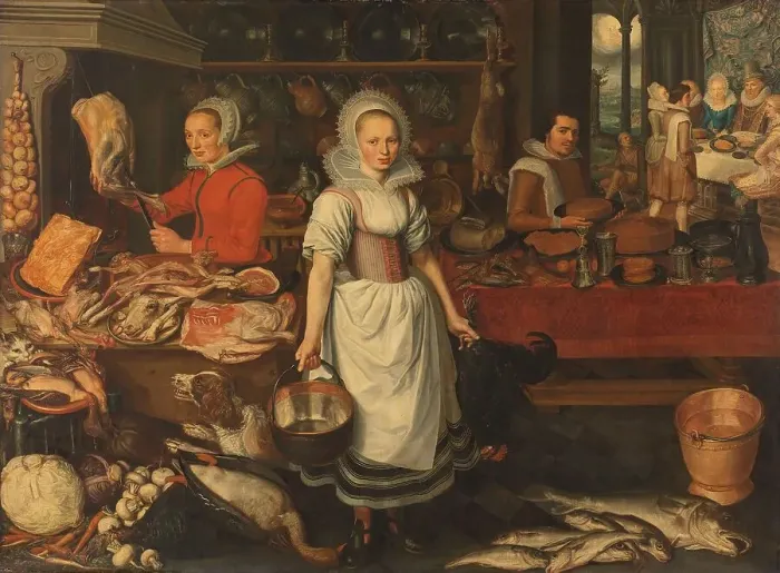 Framed Print : Kitchen Scene with the Parable of the Rich Man and Poor Lazarus, 1610-1620. Creator: Pieter Cornelisz. van Rijck Framed Print : Kitchen Scene with the Parable of the Rich Man and Poor Lazarus, 1610-1620. Creator: Pieter Cornelisz. van Rijck