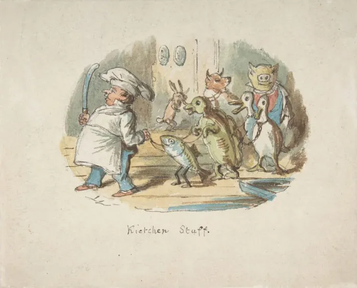Framed Print : Kitchen Staff (recto); Mountainous Landscape with Hiker (verso), 1837-64 Framed Print : Kitchen Staff (recto); Mountainous Landscape with Hiker (verso), 1837-64