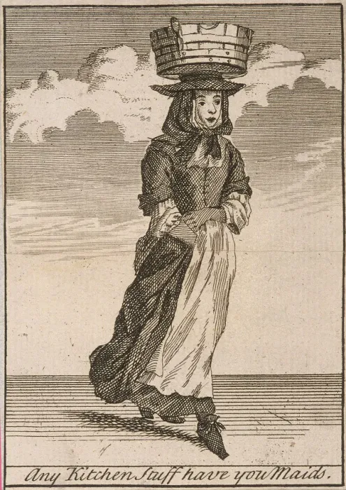 Framed Print : Any Kitchen Stuff have you Maids, Cries of London, (c1688?) Framed Print : Any Kitchen Stuff have you Maids, Cries of London, (c1688?)