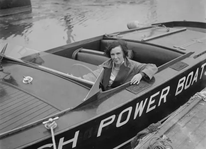 Framed Print : Kitty Brunell in a British Power Boat Company launch, Hythe, Hampshire, 1927. Artist: Bill Brunell Framed Print : Kitty Brunell in a British Power Boat Company launch, Hythe, Hampshire, 1927. Artist: Bill Brunell