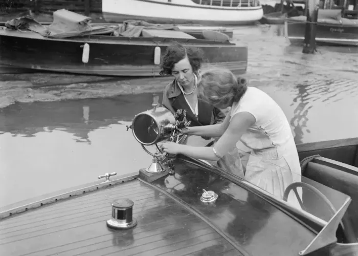 Framed Print : Kitty Brunell in a British Power Boat Company launch, Hythe, Hampshire, 1927. Artist: Bill Brunell Framed Print : Kitty Brunell in a British Power Boat Company launch, Hythe, Hampshire, 1927. Artist: Bill Brunell