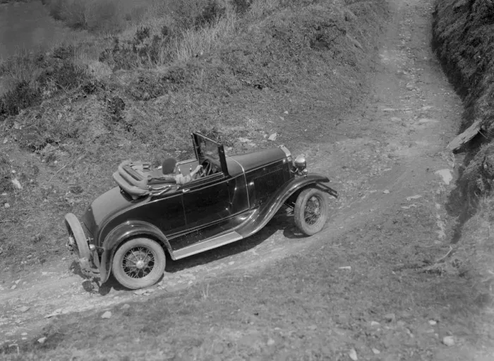 Framed Print : Kitty Brunell driving a 1930 2-seater Ford Model A, 1931. Artist: Bill Brunell Framed Print : Kitty Brunell driving a 1930 2-seater Ford Model A, 1931. Artist: Bill Brunell