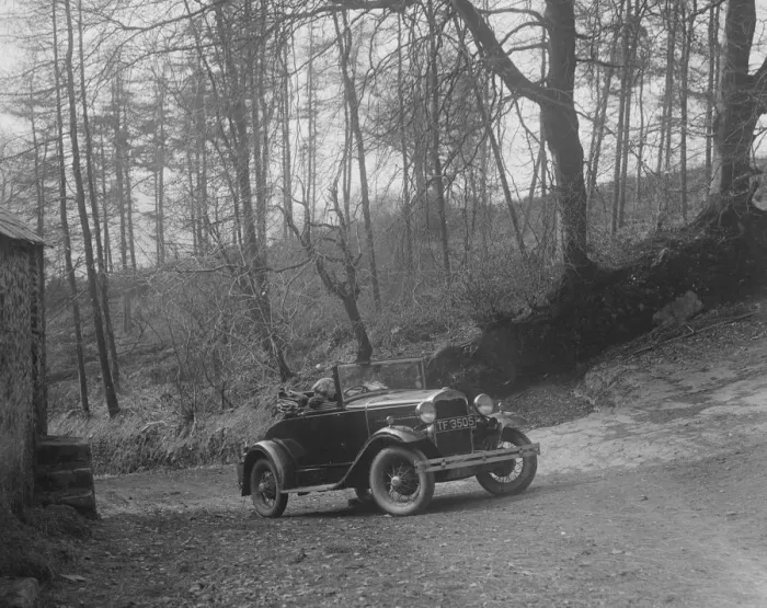 Framed Print : Kitty Brunell driving a 1930 2-seater Ford Model A, 1931. Artist: Bill Brunell Framed Print : Kitty Brunell driving a 1930 2-seater Ford Model A, 1931. Artist: Bill Brunell