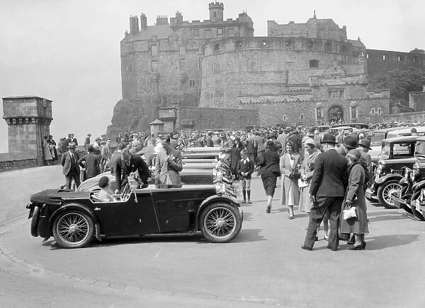 Kitty Brunell and her MG Magna on Castle Esplanade, Edinburgh, RSAC Scottish Rally, 1932