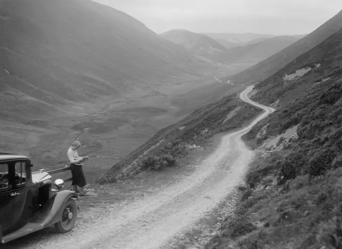 Framed Print : Kitty Brunell with a Vauxhall, Cwm Hirnant, Bala, Gwynedd, Wales, c1930s. Artist: Bill Brunell Framed Print : Kitty Brunell with a Vauxhall, Cwm Hirnant, Bala, Gwynedd, Wales, c1930s. Artist: Bill Brunell
