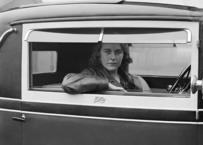 Framed Print : Kitty Brunell behind the wheel of a Talbot 14 / 45, c1930. Artist: Bill Brunell Framed Print : Kitty Brunell behind the wheel of a Talbot 14 / 45, c1930. Artist: Bill Brunell