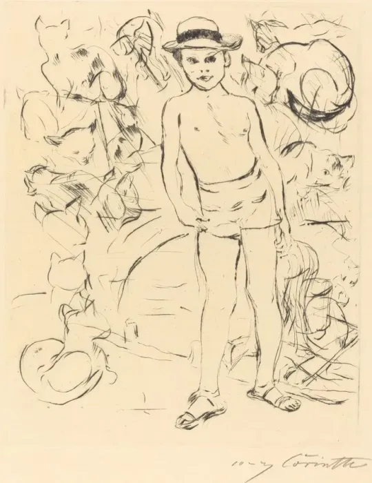 Framed Print : Knabe mit Badehose und Strohhut (Boy Wearing Bathing-Trunks and Straw Hat), 1915 Framed Print : Knabe mit Badehose und Strohhut (Boy Wearing Bathing-Trunks and Straw Hat), 1915