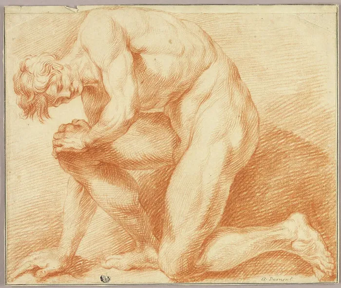 Framed Print : Kneeling Academic Male Nude, n.d. Creator: Antoine Dumont Framed Print : Kneeling Academic Male Nude, n.d. Creator: Antoine Dumont
