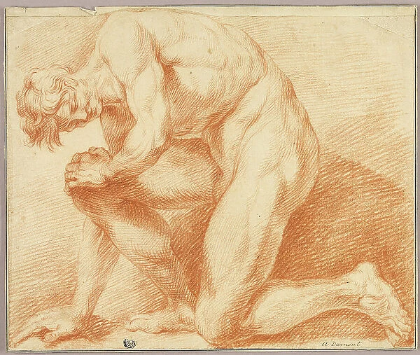 Kneeling Academic Male Nude, n.d. Creator: Antoine Dumont