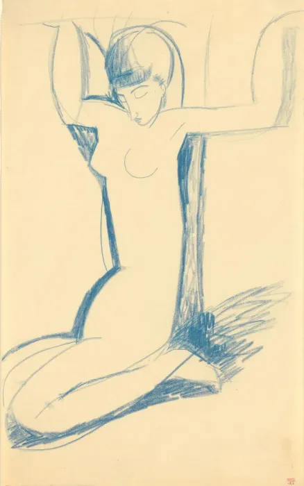 Framed Print : Kneeling Blue Caryatid, c. 1911. Artist: Modigliani, Amedeo (1884-1920) Framed Print : Kneeling Blue Caryatid, c. 1911. Artist: Modigliani, Amedeo (1884-1920)