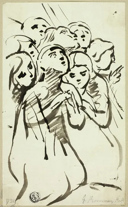 Framed Print : Kneeling Figures Huddled Together, n.d. Creator: George Romney Framed Print : Kneeling Figures Huddled Together, n.d. Creator: George Romney