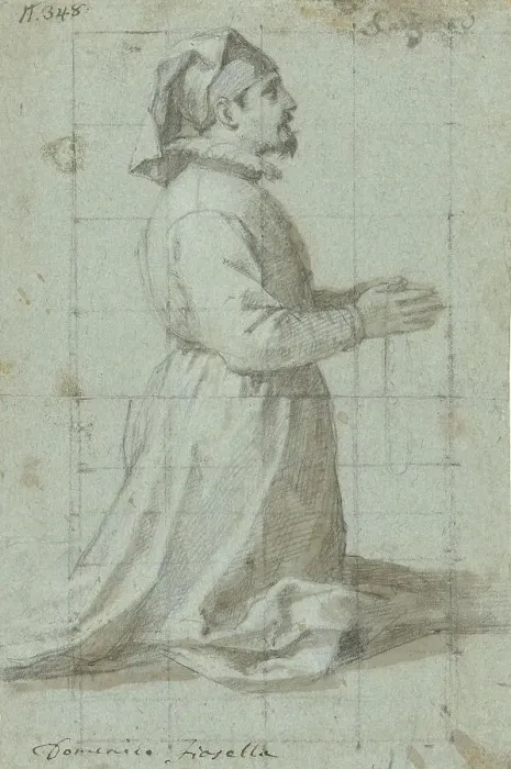 Framed Print : Kneeling founder wearing a Fraternity Cap, 1630-1639. Creator: Domenico Fiasella Framed Print : Kneeling founder wearing a Fraternity Cap, 1630-1639. Creator: Domenico Fiasella