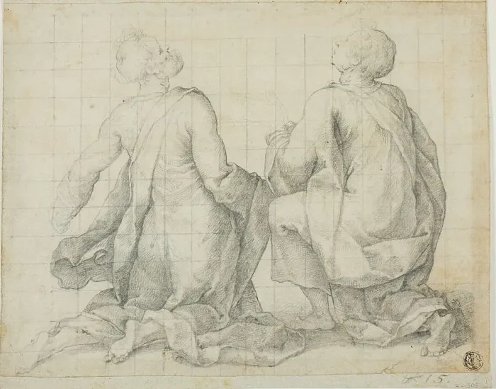 Framed Print : Two Kneeling Male Saints, n.d. Creator: Unknown