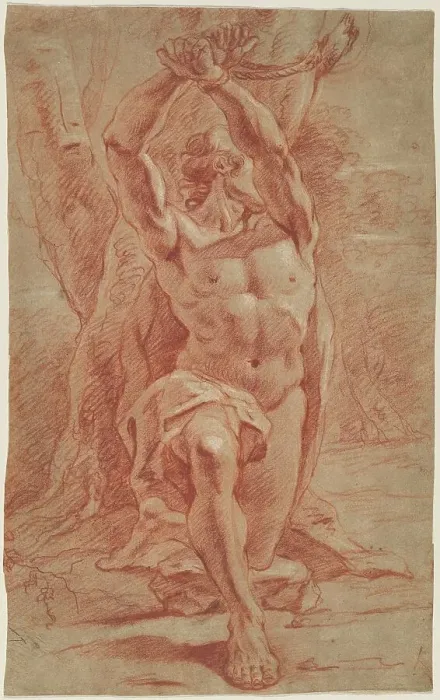 Framed Print : Kneeling Man Bound to a Tree, c. 1685. Creator: Unknown Framed Print : Kneeling Man Bound to a Tree, c. 1685. Creator: Unknown