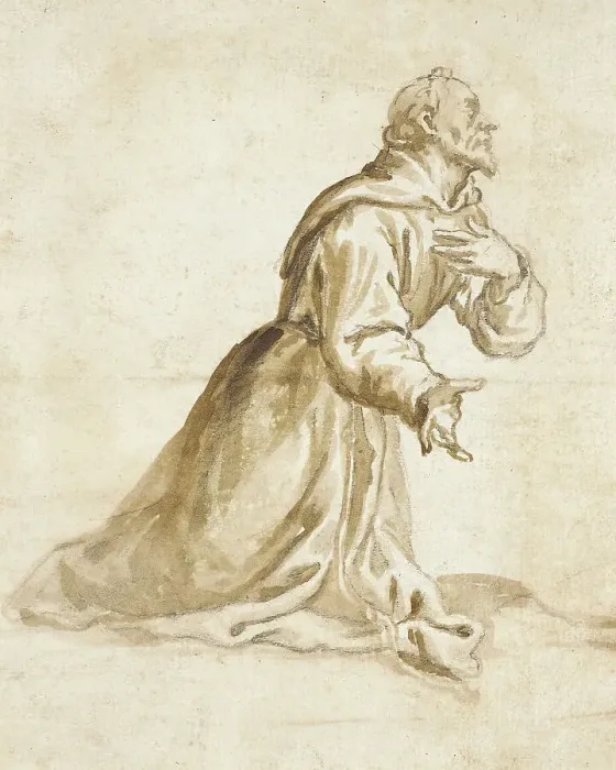 Framed Print : Kneeling Monk, 17th century. Creator: Unknown Framed Print : Kneeling Monk, 17th century. Creator: Unknown