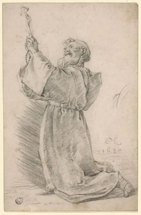 Framed Print : Kneeling Monk Holding a Crucifix, 1630. Creator: Cornelis Saftleven Framed Print : Kneeling Monk Holding a Crucifix, 1630. Creator: Cornelis Saftleven