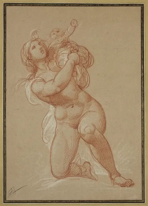 Framed Print : Kneeling Nude Woman Holding a Child, c1781. Creator: Francois-Andre Vincent Framed Print : Kneeling Nude Woman Holding a Child, c1781. Creator: Francois-Andre Vincent